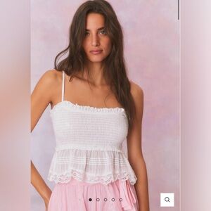 NWT love shack fancy Marzenia cotton smocked top cream size S